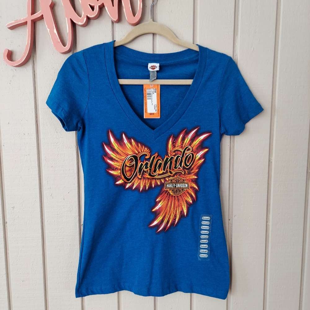 Harley Davidson Blue Flame T-shirt Orlando Florida Women's S